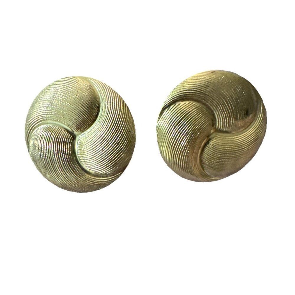 VINTAGE NAPIER EARRINGS TEXTURED GOLD TONE LARGE SWIRL DISC CLIP/SCREW BACK